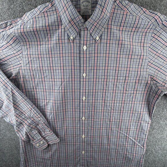 Brooks Brothers Large Regent Gray Red Plaid Button Up Shirt Long Sleeve Supima - Picture 2 of 12